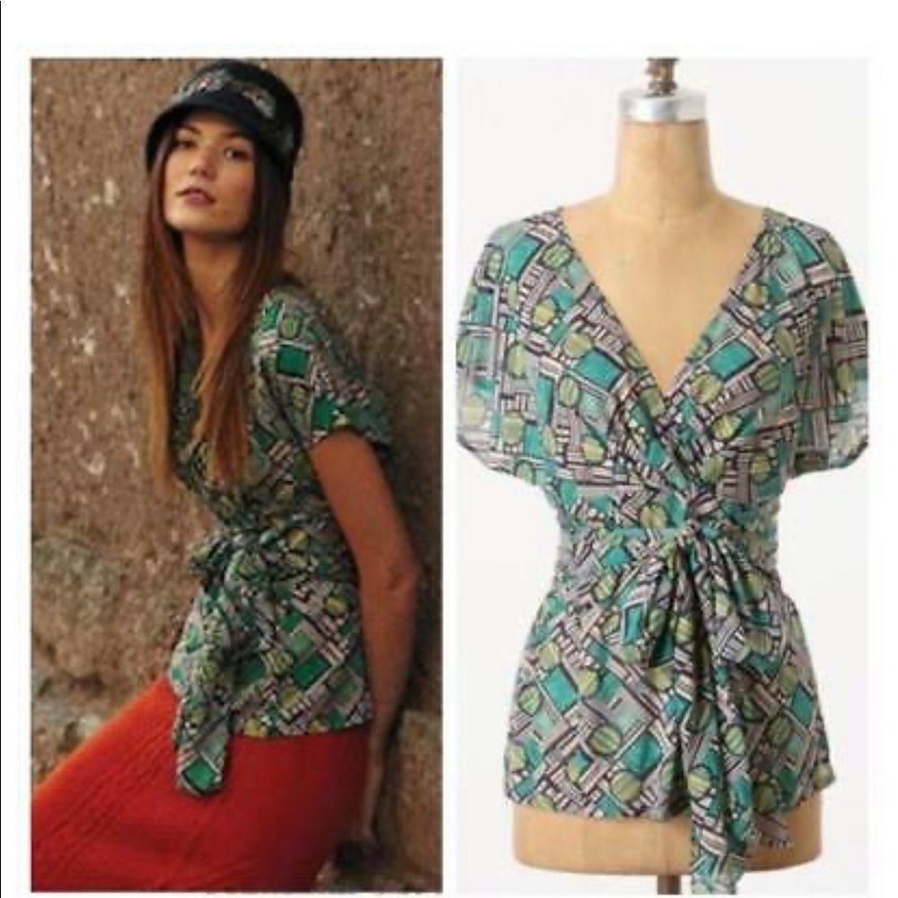 Odille from Anthropologie faux wrap blouse